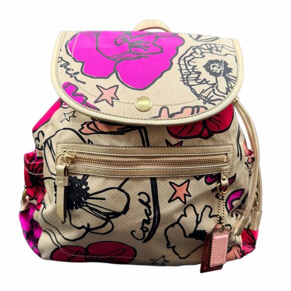 Coach Kyra Poppy Floral Backpack beige with Pink Gold White Purple F19284 fabric - Picture 1 of 12